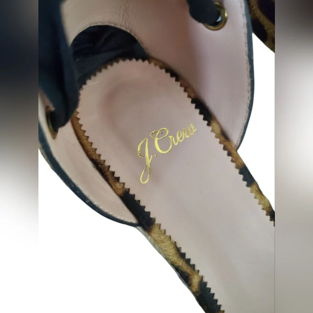J. Crew Leopard Calf Hair Espadrille Wedges NWOT